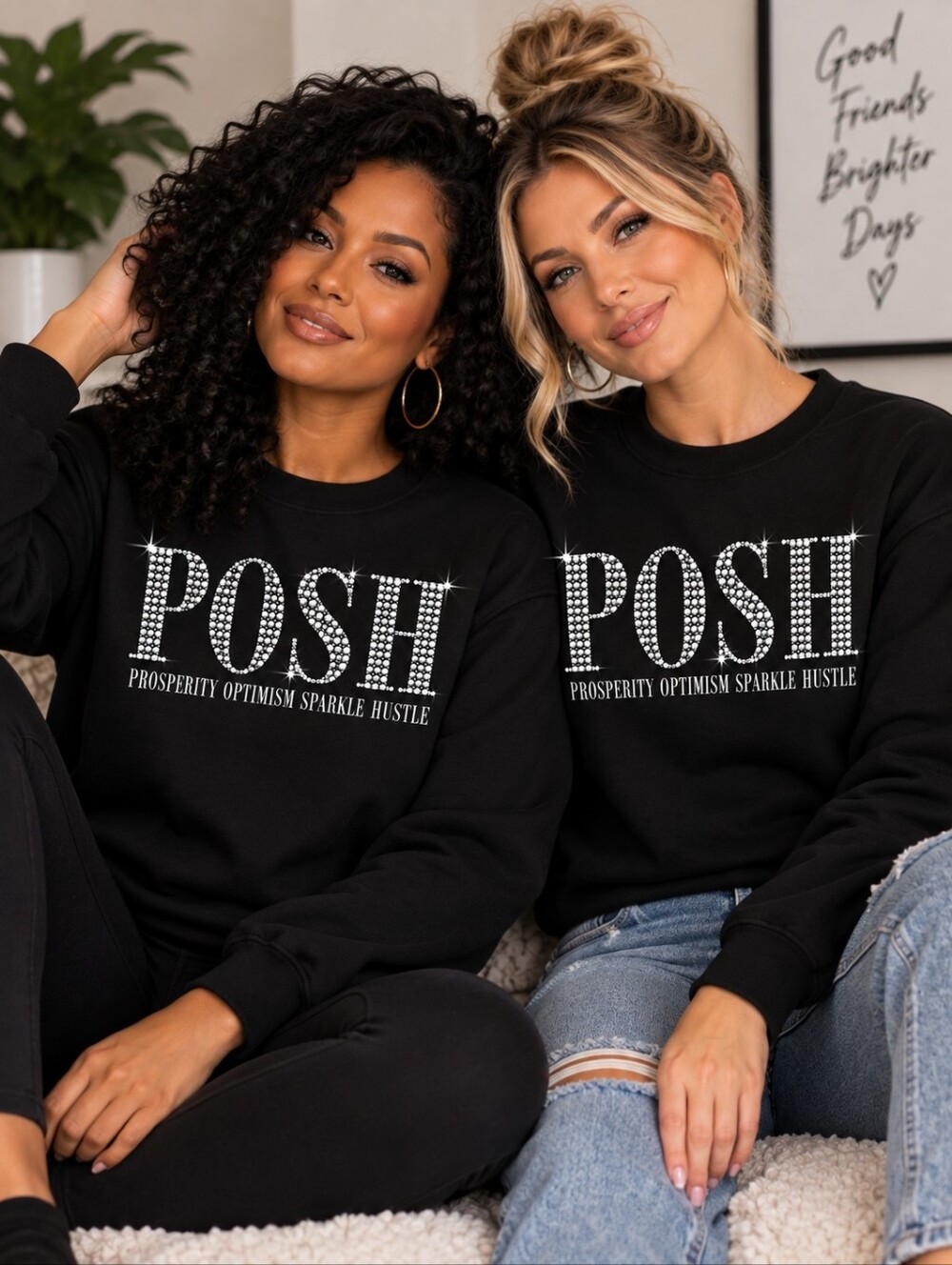 POSH Black Crewneck Sweatshirt - Sparkle Lettering